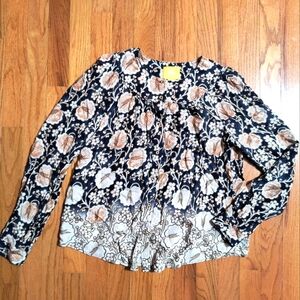 Maeve button down shirt, women's xs, blue orange and gold